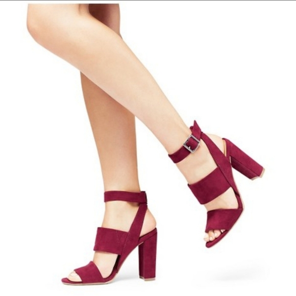 Merona Burgundy Faux Suede Allie Heeled Sandals - Picture 2 of 10
